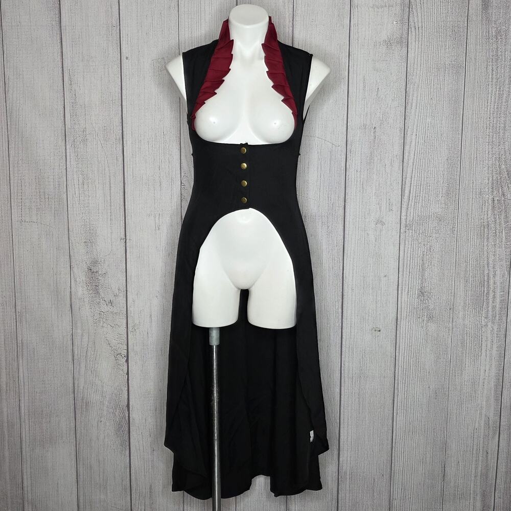 Gothic Vampire High Low Dress Vest Black Red Halloween Cosplay Steampunk